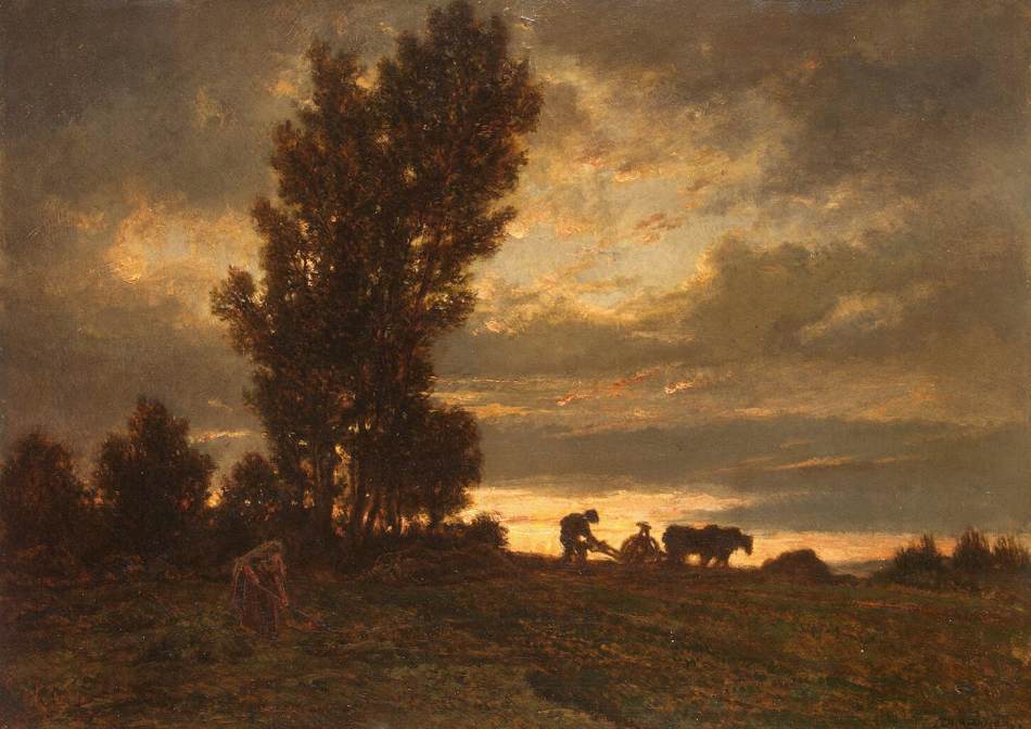 Landscape with a Plowman (ca. 1860) by Théodore Rousseau, work is in public domain